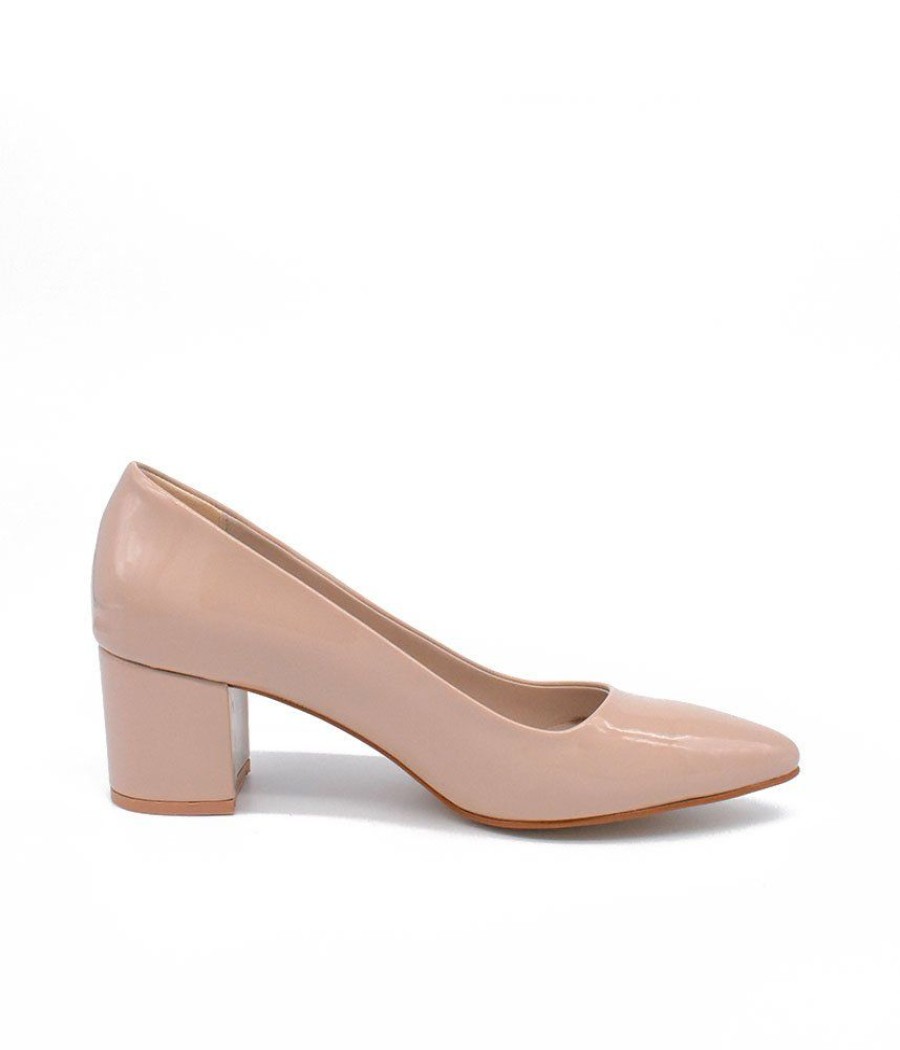 Belle & Lucy Versatile Beige Patent Block Heels Hot