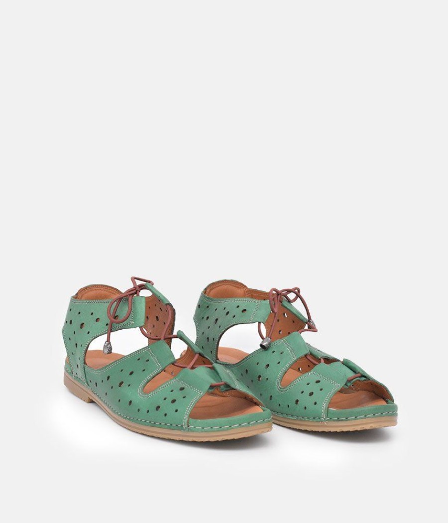 Palmiya Cute Green Cut Out Leather Sandals Hot