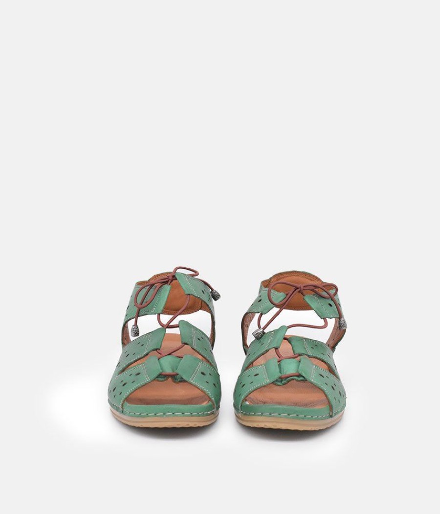 Palmiya Cute Green Cut Out Leather Sandals Hot