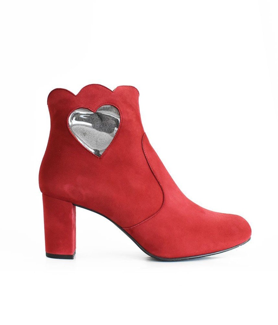 Cinderella Shoes Gorgeous Red Suede Love Heart Ankle Boots Wholesale