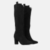 Andres Machado Plush Black Suede Cowboy Style Long Boots Online