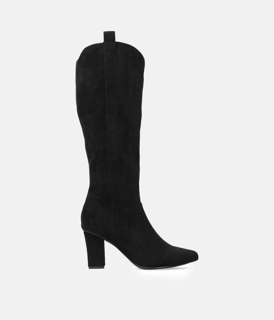 Andres Machado Plush Black Suede Cowboy Style Long Boots Online