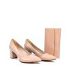 Belle & Lucy Stylish Beige Block Heels And Matching Bag Clearance