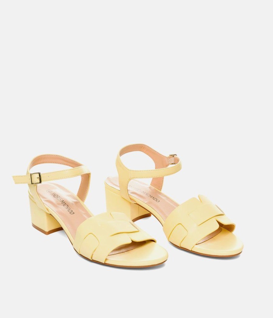 Andres Machado Stylish Pastel Yellow Low Block Heel Sandals Hot