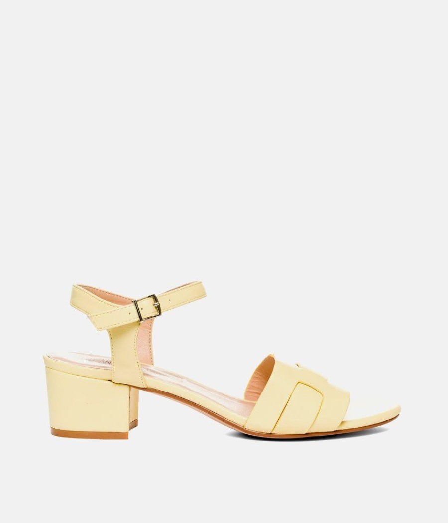 Andres Machado Stylish Pastel Yellow Low Block Heel Sandals Hot