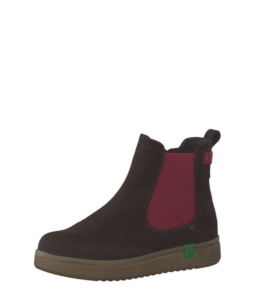 Jana Jana Stylish Vegan Mocca/Red Chelsea Ankle Boots Hot