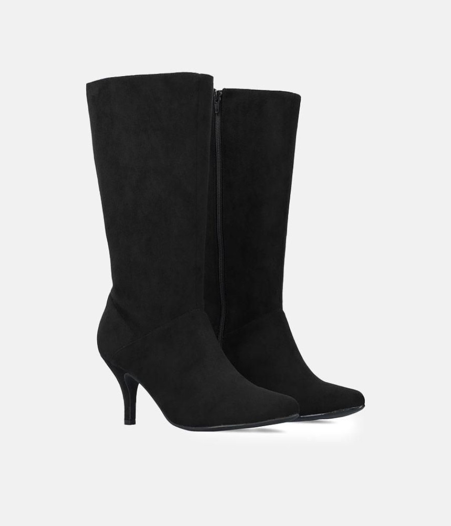 Andres Machado Cute Black Stiletto Heel Midi Boots Online