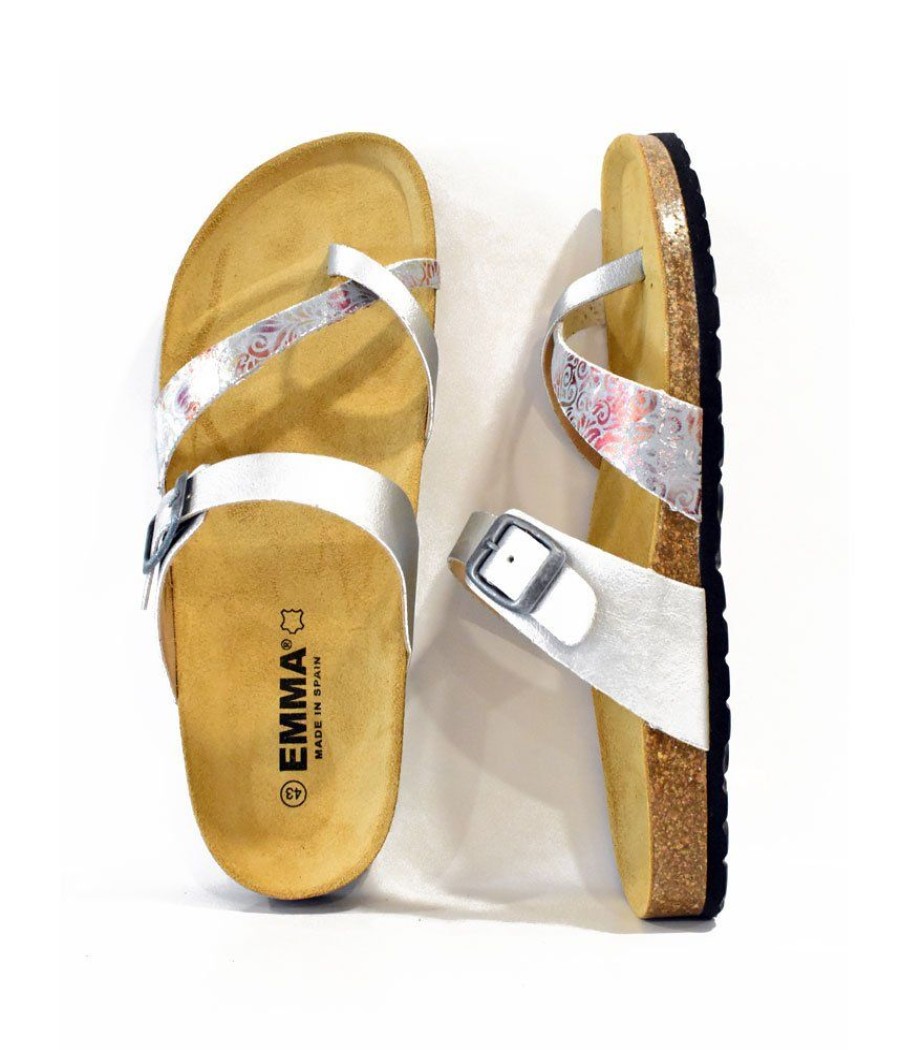 Emma Gorgeous Silver Combi Leather Thong Sandal Clearance