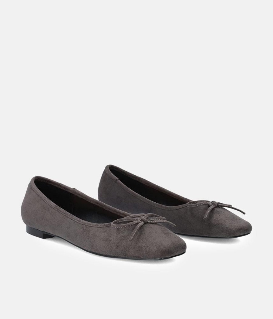 Andres Machado Plush Grey Suede Bow Tie Ballet Flats Clearance