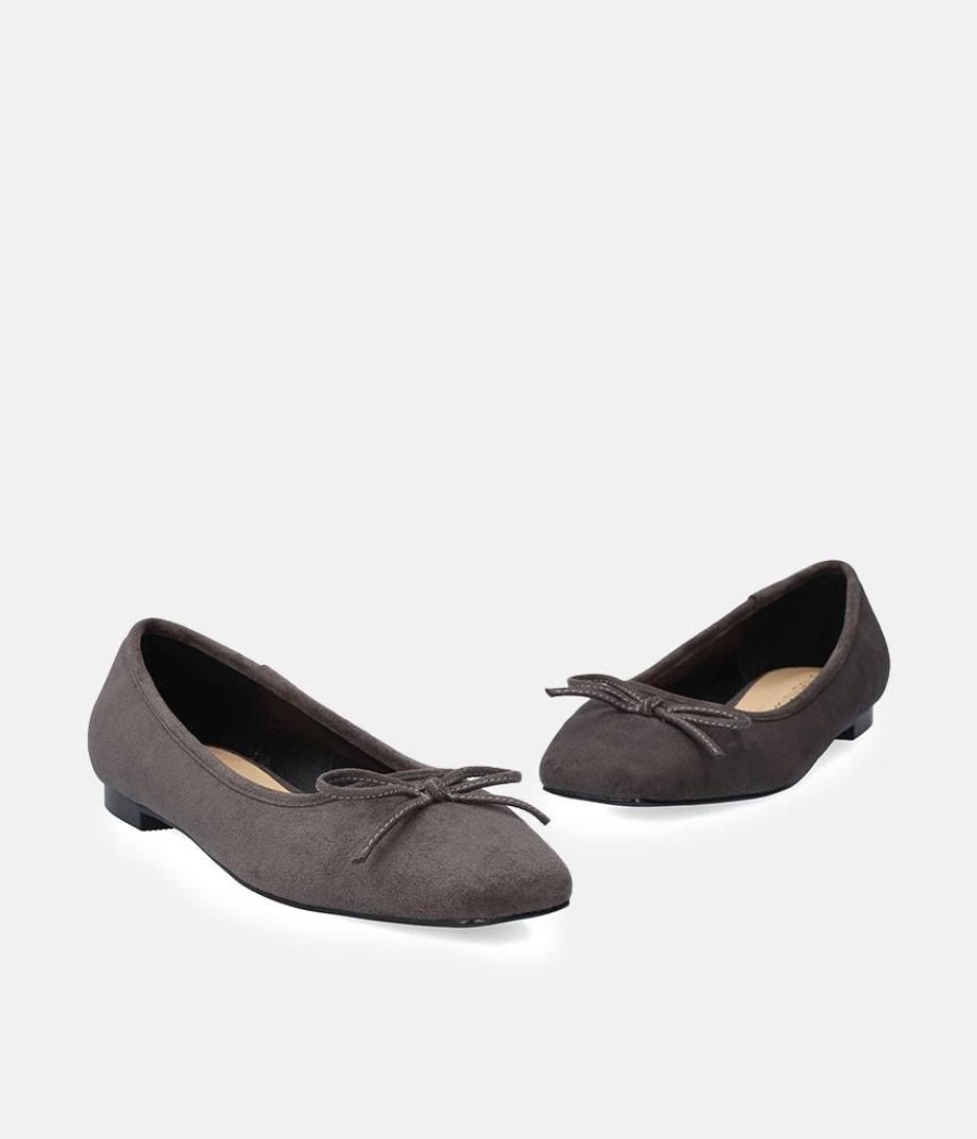 Andres Machado Plush Grey Suede Bow Tie Ballet Flats Clearance