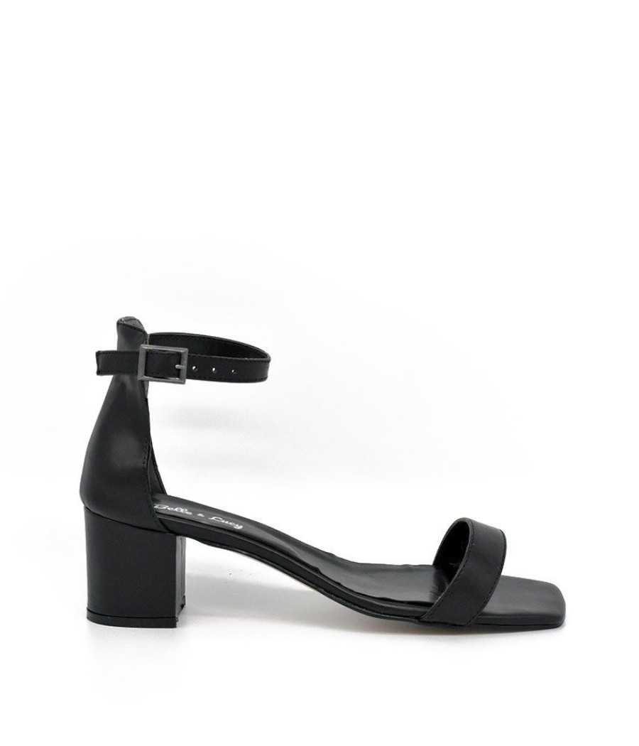 Belle & Lucy Barely There Black Leather Block Heels Hot