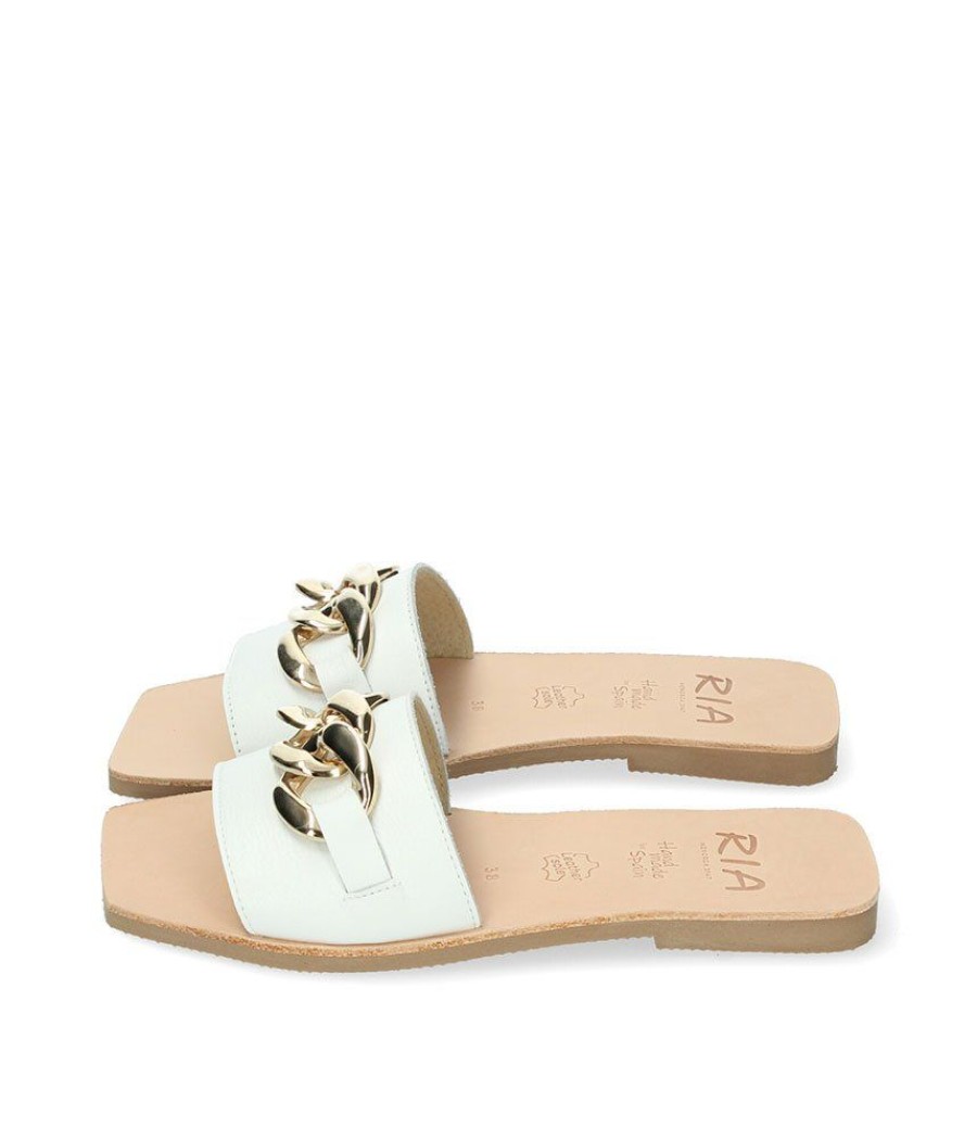 Ria Ria Luxurious White Leather Slip On Sandals Hot