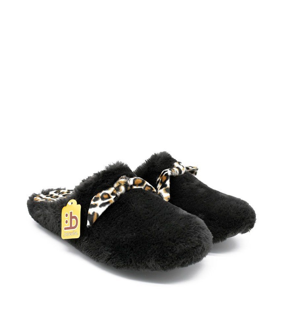 Berevere Cosy Black & Leopard Slippers Clearance