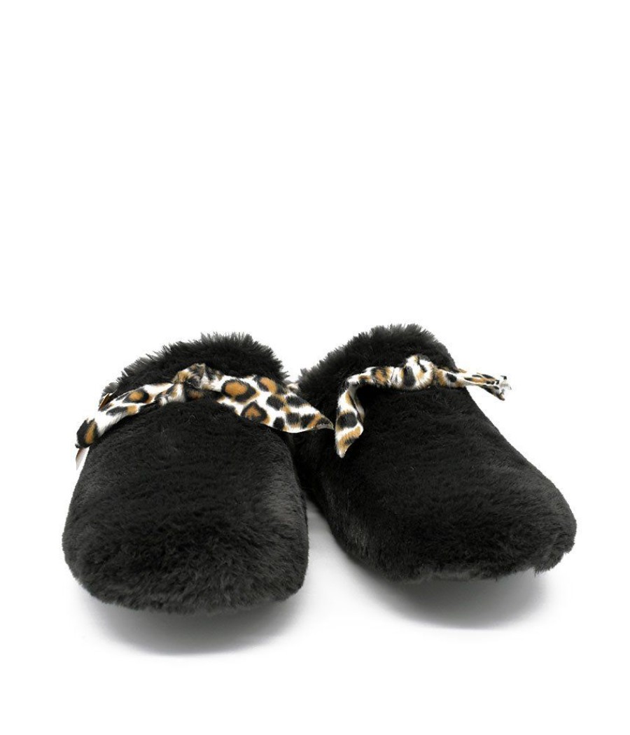 Berevere Cosy Black & Leopard Slippers Clearance