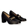 Andres Machado Chic Black Heeled Loafer With Gold Chain Link Clearance