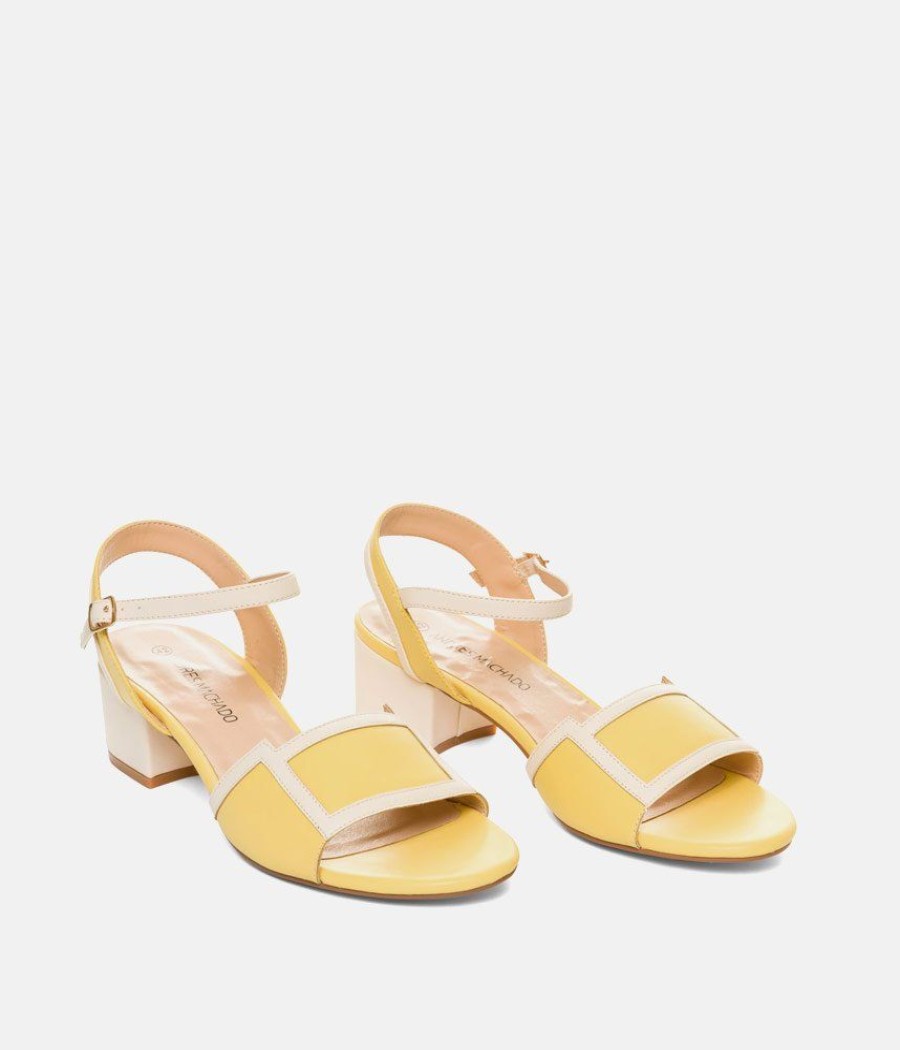 Andres Machado Pretty Sunshine Yellow/Cream Block Heel Sandals Online