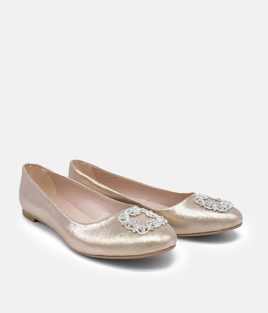 Belle & Lucy Plush Gold Embellished Ballet Flats Clearance