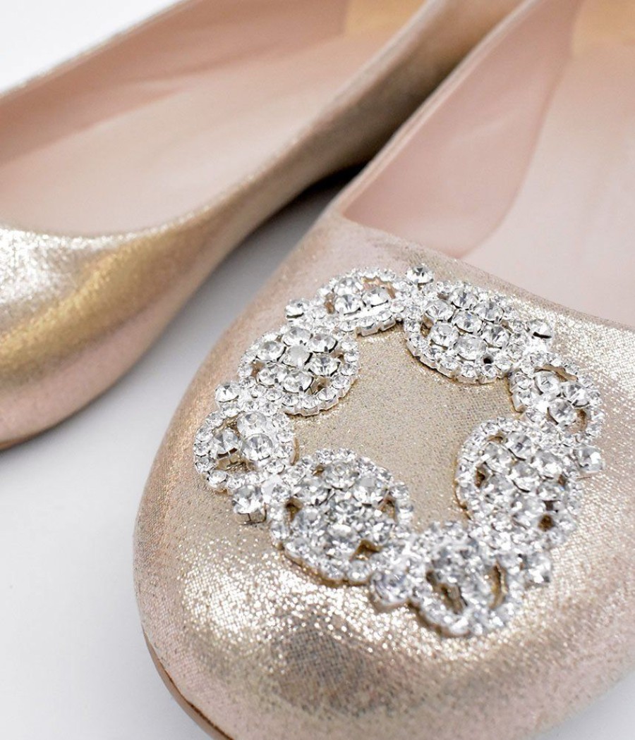 Belle & Lucy Plush Gold Embellished Ballet Flats Clearance