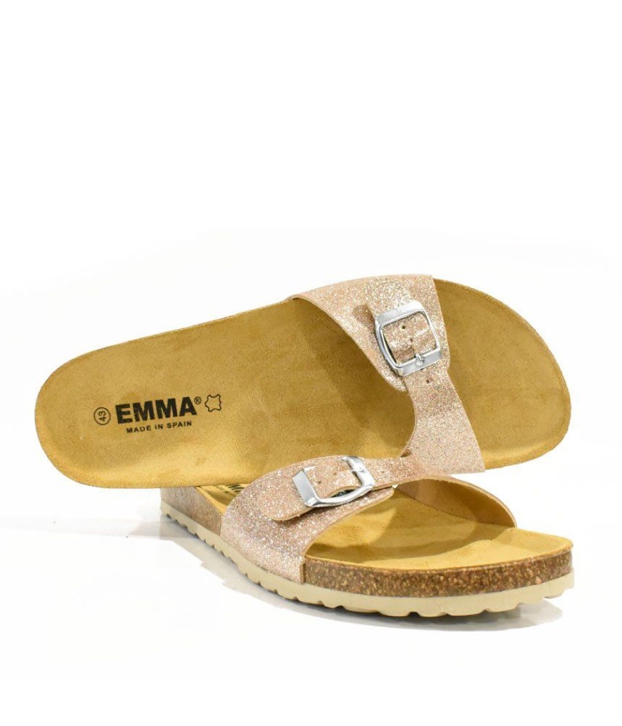 Emma Funky Cosmic Rose Gold Patent Leather Slides Hot