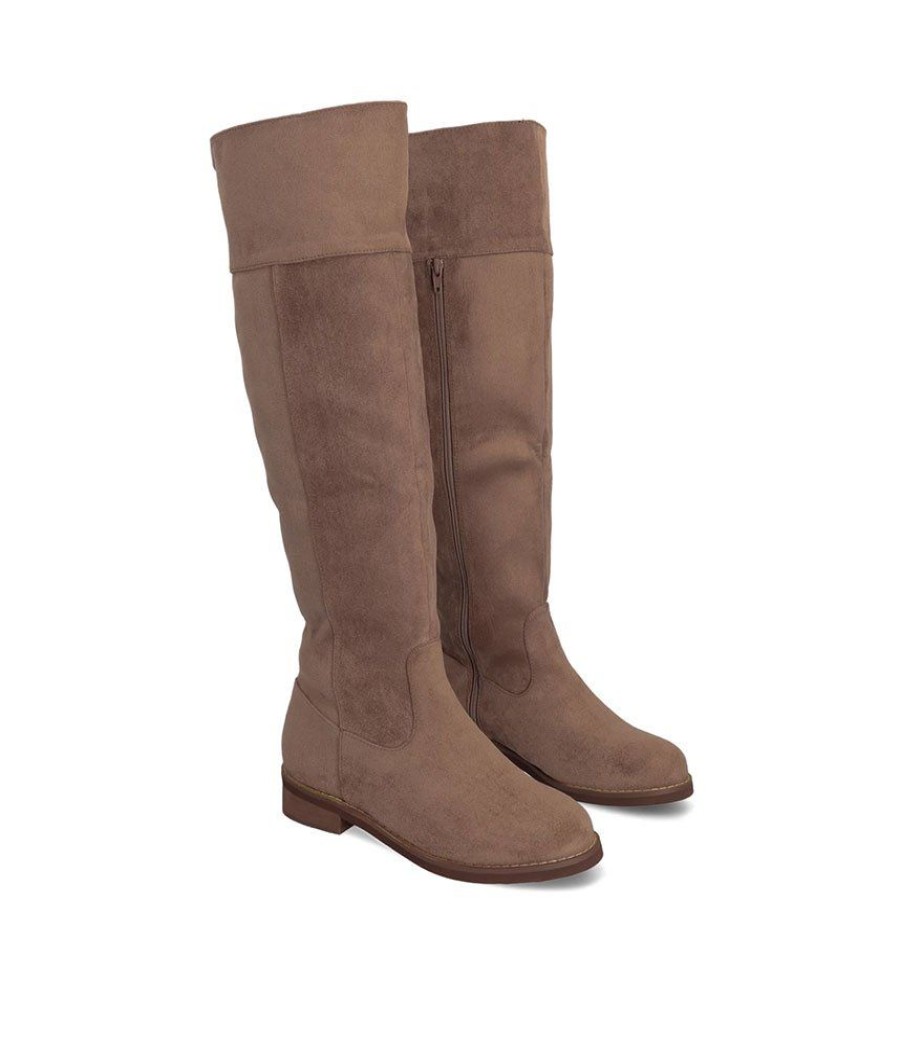 Andres Machado Stylish Flat Knee-High Boots In Light Brown Faux Suede Best