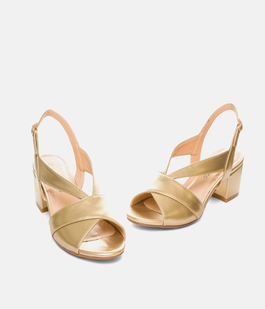 Andres Machado Stylish Metallic Gold Block Heels Best