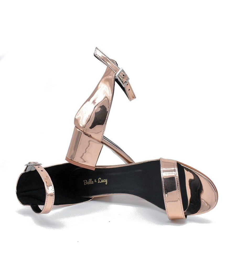 Belle & Lucy Metallic Copper Barely There Block Heels Hot