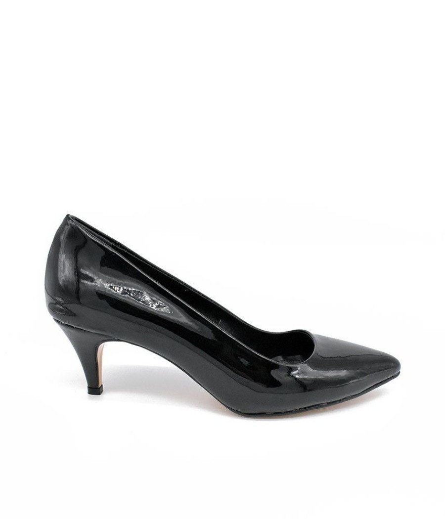 Belle & Lucy Classic Black Patent Midi Heels Wholesale