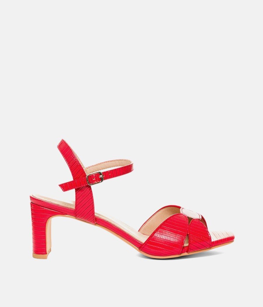 Andres Machado Gorgeous Red Block Heel Sandals Clearance